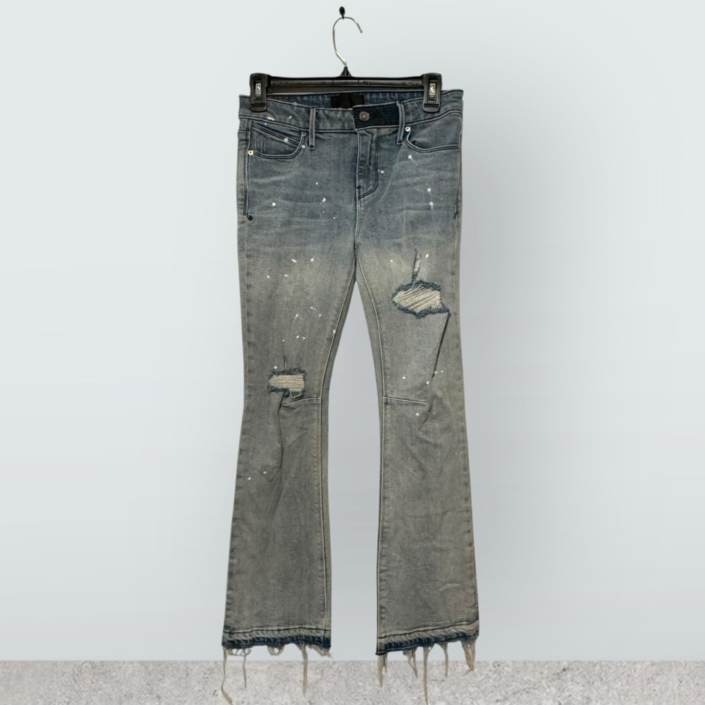 RTA Womens Flare Jeans 26 Blue Light Wash Paint Splatter Distressed Grunge